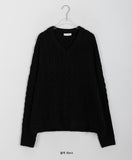 Cotina V-neck Slit Cable Knit