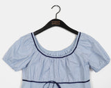 Nui Dot Strap Color Matching Short Sleeve Blouse