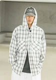 RELAX LEATHER ORNAMENT HOODY CHECK LONG SHIRTS