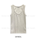 Teak stud cut ribbed sleeveless