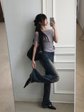[Pelvic Pad] Pet Washing High Waist Denim Bootcut Pants