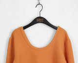 Off Shoulder Loose Fit Deep U Neck L/S T