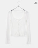 Giru Ribbon Lace Punching Long-Sleeve Cardigan