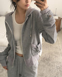 Immel Pocket Ribbed Color Matching Two-Way Pile Hood Zip-Up