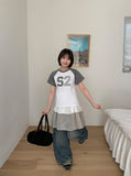 Benudine Check Banding Tiered Midi Skirt