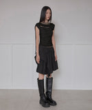 Asymmetrical Draped Strap Roll-Up T-Shirt