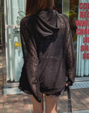 Layered see-through knitwear hoodie