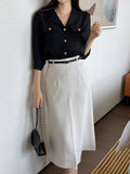 Della Pintuck A-Line Long Skirt (Belt Set)