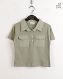 Moodle Pocket Color Matching Collar Short Sleeve T-shirt