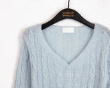 Bevel Spring Cable V-Neck Cropped Long-Sleeved Cardigan