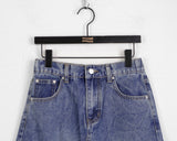 Pluck cut cargo pocket back band slit denim long skirt