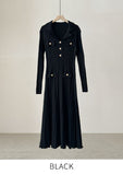 Easel Button Collar Knit Flare Long One Piece