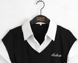 Blon Geek Chic Layered Fake Layered Vest Short Sleeve Shirt