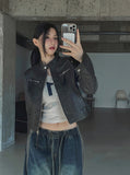 Oul vintage washing biker leather jacket
