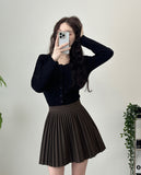 Pleated Wool Mini Skirt