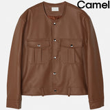 Cape round pocket leather jacket