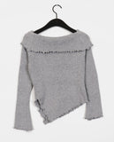 Neon Rose Corsage Wave Off-shoulder Knit