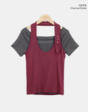 Dender Button Halter Short Sleeve T-shirt