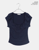Cane Dot Frill Shirring Cap Short Sleeve T-Shirt