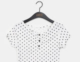 Addie Dot Button Shirring Short Sleeve T-Shirt