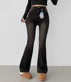 Washing Banding Heated Fabric Brushed Span Bootcut Denim Pants