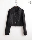 [MADE] Lawson wide collar slim crop crack leather jacket