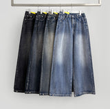Hem Snap Four-Season Banding Long Wide Denim Pants