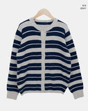 Woolen Stripe Round Knit Cardigan