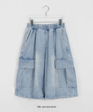 [unisex] Colds Banding Bermuda Big Cargo Denim Pants