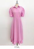 Bellian Shirt Puff Flare Long One Piece