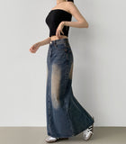 Slit H-line Washing Long Denim Skirt