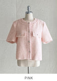 Lier No Collar Tweed Short Sleeve Jacket