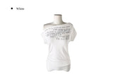 Miu Lettering Off-Shoulder Shirring Short Sleeve T-Shirt