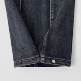 Washing Banding Heated Fabric Brushed Hem Snap Wide Fit Denim Pants XL~