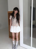[Corsage scarf set] Vian Flower Shirring Short Sleeve T-shirt
