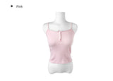 Chuchu Square Punching Lace Ribbed Button Sleeveless