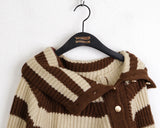 Lambo Stripe Unbalance Button Collar Long Sleeve Knit