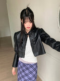 Bottle Biker Pocket Cropped Leather Jacket