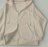 Loose Fit Two-Way Soft Embroidered Hood Zip-Up