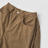 Corduroy Folding Pintuck Hem Snap Wide Banding Pants