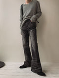 Groove cat-washed rivet flare denim pants