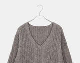Dame Cable V-neck Loose Fit Long Sleeve Long Knit