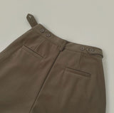 Wool Pin Tuck Button Adjust Wide Slacks