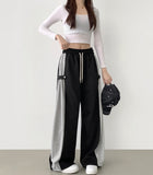 Side Two-Tone Snap Pin Tuck Wide Banding Training Pants