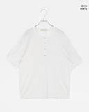 [UNISEX] Karin Linen Overfit Henley Neck Off-Shoulder Short Sleeve T-Shirt