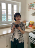 Dudas Frill Check Round Short Sleeve Blouse
