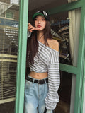 Dewey stripe off-shoulder long sleeves