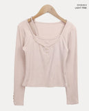 [Fake Layered/Peach Fuzz] Burnin Layered Button T-Shirt