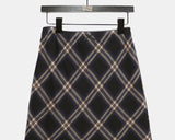 Atin Check Chiffon Lace Ribbon Midi Skirt