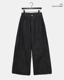 Dad side pin tuck snap button wide long denim pants